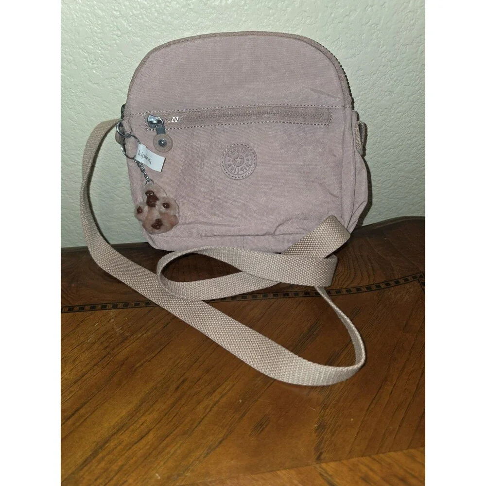Kipling Keefe Shoulder Crossbody Bag Purse Double Zip Pink Bag Charm